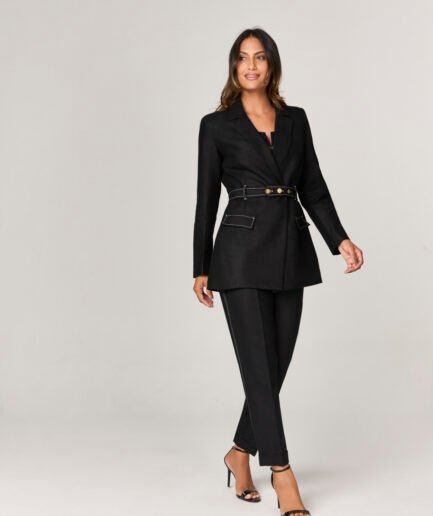 BLUSA BLAZER DE LINHO COM CINTO E DETALHE BOTOES - 101108111