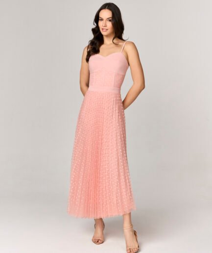 VESTIDO MIDI COM PLISSADO E DETALHE TULE - 10436511