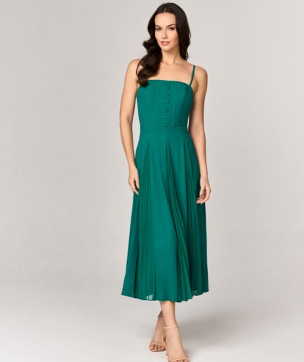 VESTIDO MIDI COM NESGAS PLISSADAS - 10436711