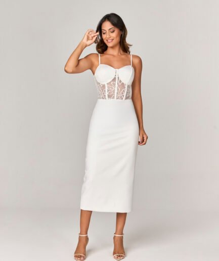 VESTIDO MIDI COM APLICACAO DE RENDA - 10437811