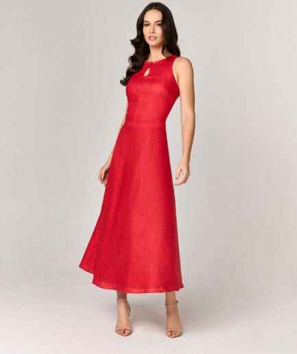 VESTIDO MIDI DE PURO LINHO COM BOTAO MOEDA - 10438311