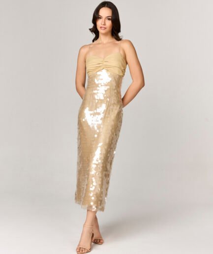 VESTIDO MIDI DE PAETE COM BUSTO DRAPEADO - 10438511