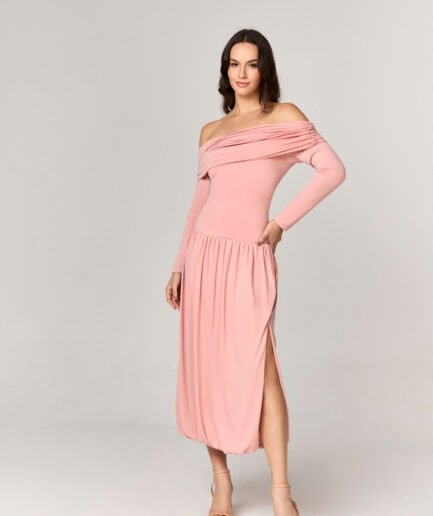 VESTIDO MIDI JERSEY COM MANGA LONGA E FRANZIDOS - 10441311