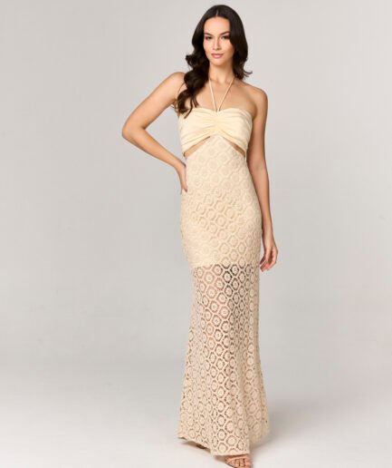 VESTIDO LONGO COM MIX DE CROCHE E MALHA COM AMARRACAO - 1076611