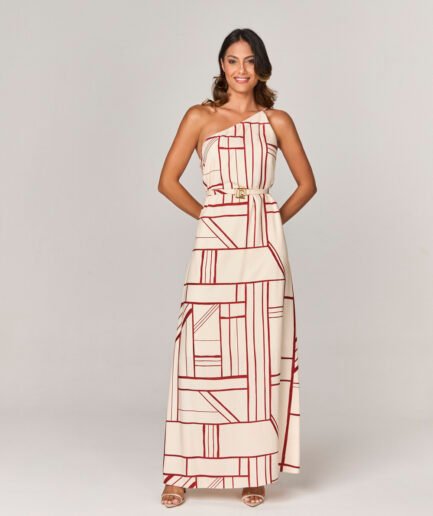 VESTIDO LONGO ESTAMPADO COM ASSIMETRIA E FIVELA - 1076811