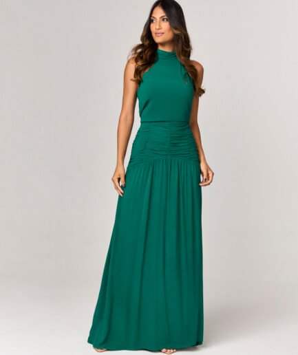 VESTIDO LONGO COM DETALHES FRANZIDOS - 1077511